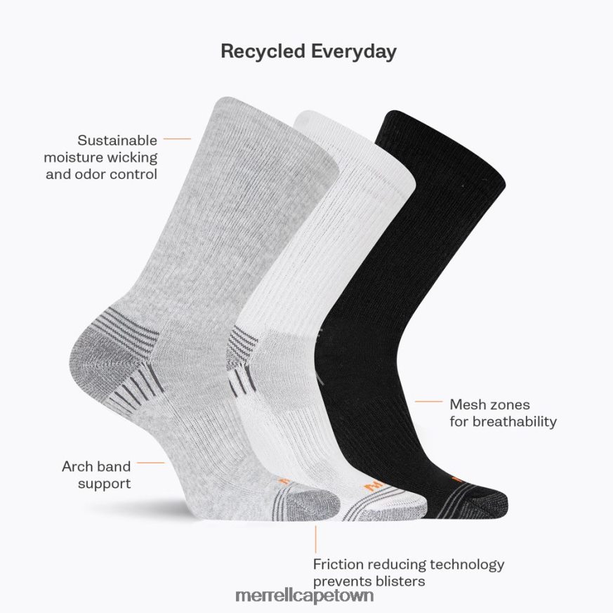 Black F60FX2771 Hiker Crew Sock 3 Pack (JSF24699-012) Merrell