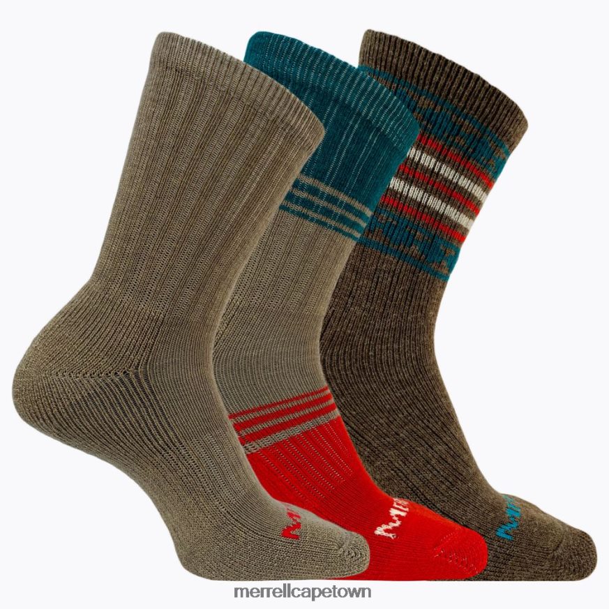 Brown Assorted F60FX2582 Holiday Thermal Wool Blend Crew 3 Pack Sock (JSF26507-238) Merrell