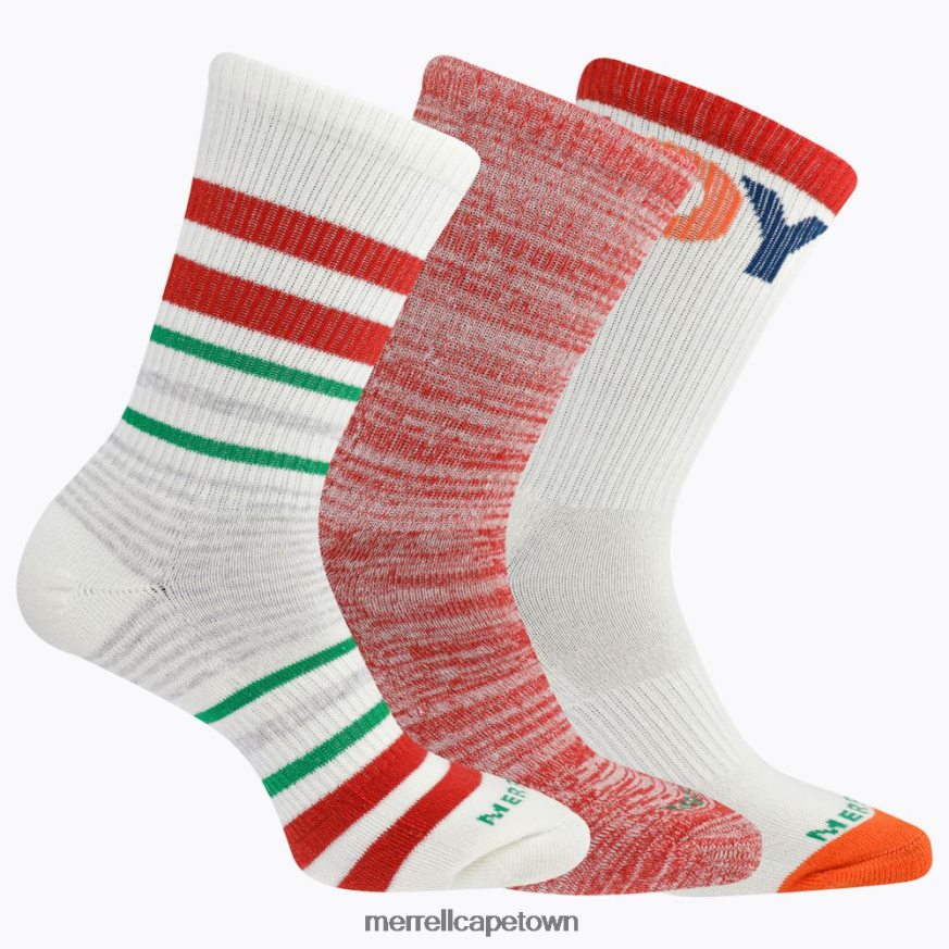 Red Assorted F60FX2358 Stripes of Joy Crew 3 Pack Sock (JSF26608-600) Merrell